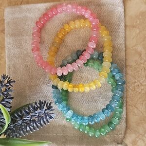 Set of 4 Multicolored Agate Bracelets Designed Anxiety Made Natural Stone Beads.